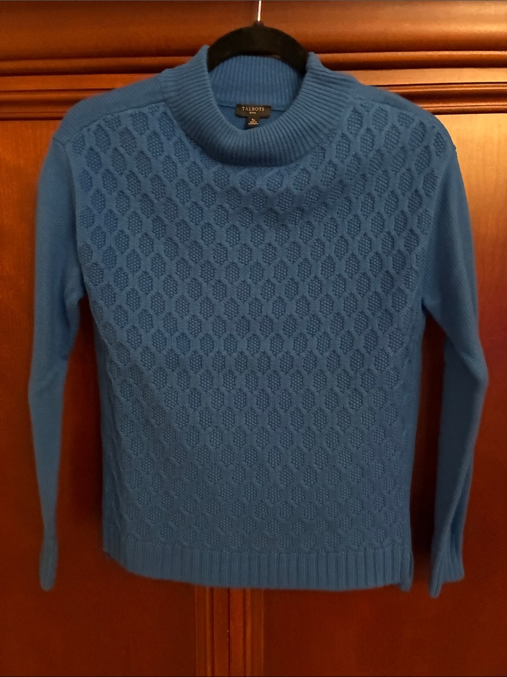 Talbots Bright Blue Textured Mock Neck Sweater